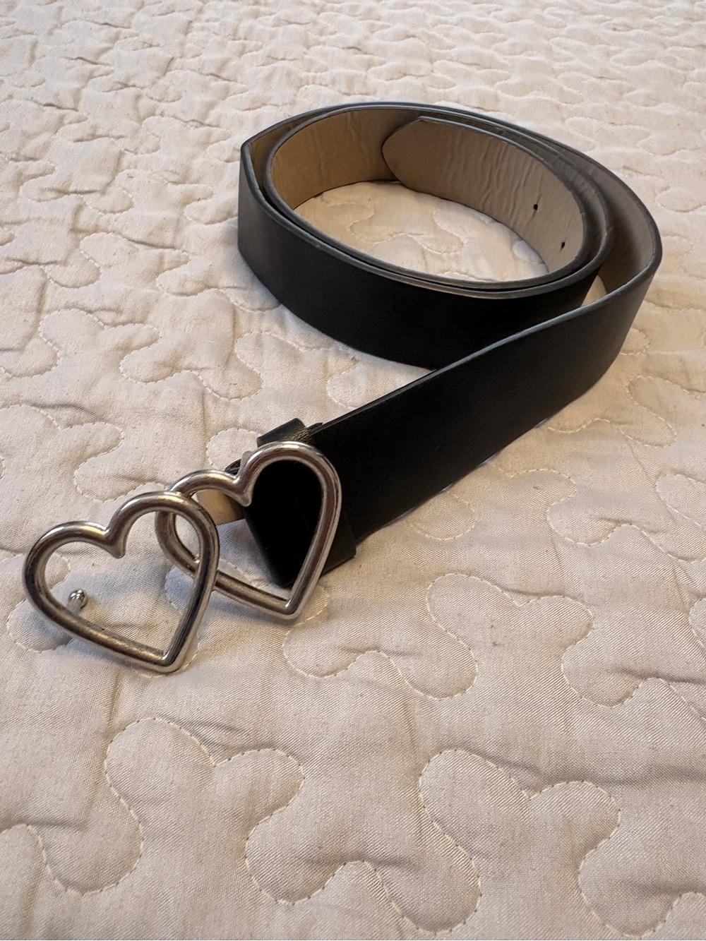 Black Belt with Double Heart Silver Buckle